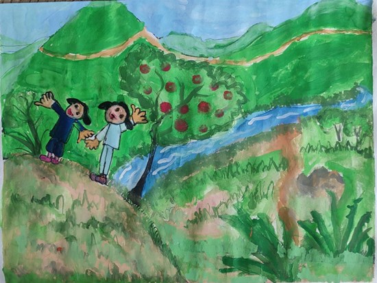 Trekking in the Ghats, painting by Sai Nithya Geethika Thota