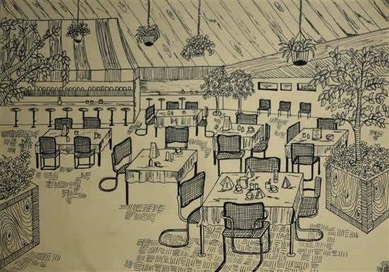 Cafeteria, painting by Mrunmayi Sarvade