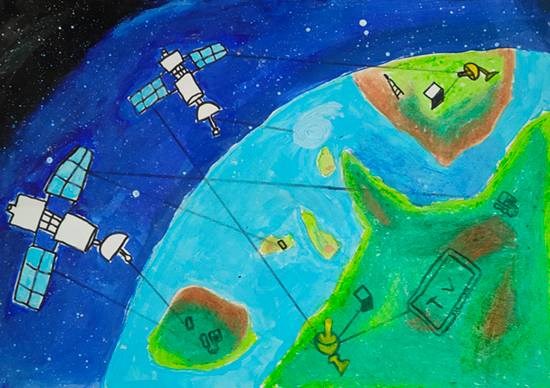 Satellites improve human life, painting by Loukya Yadav
