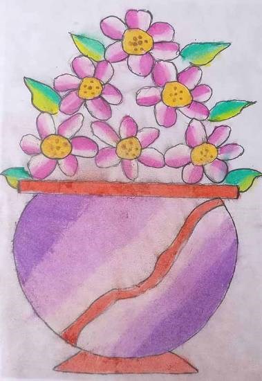 Elegant flowers in the pot, painting by Aaddarsh Rao