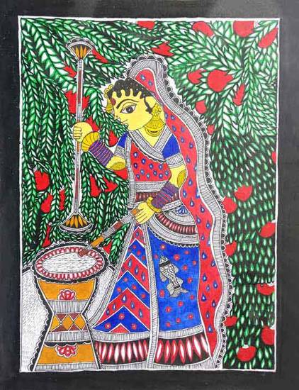 Painting  by Aditi Patnaik - Gopi of Mithila