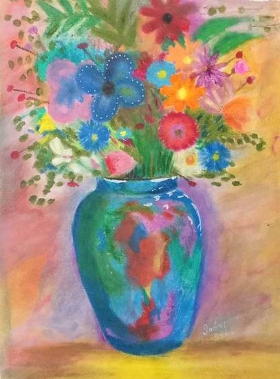 Colorful life in a vase, painting by Sana Sadaf