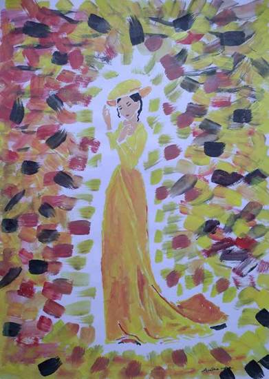 Painting  by Anitha More - Lady in long frock