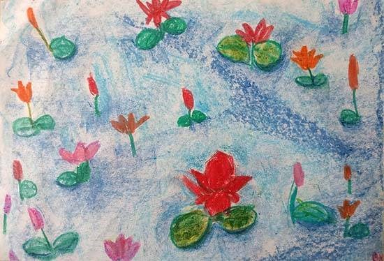 Lotus bloom, painting by Akshara Jain