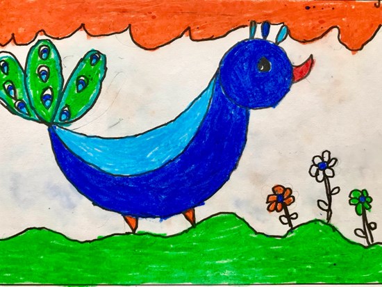 Peacock on India's Independence Day, painting by Agastya Pahwa
