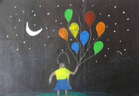 Painting  by Adhya Dongare - Colorful happy moments with stars!