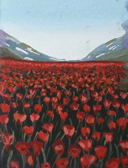 Poppy flower field, painting by Saisha Sikka