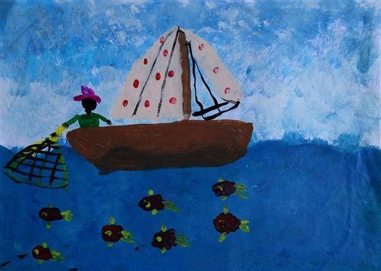 Boat ride, painting by Mohammed Fazil Uddin