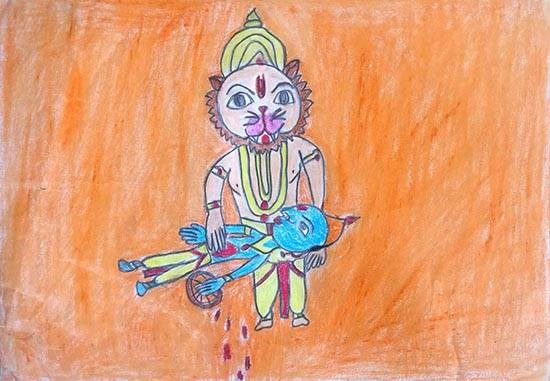 Lord Narasimha, painting by Ishaani Nair
