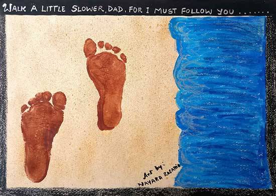 Painting  by Nayara Rosario - Walk a little slower dad, for I must follow you