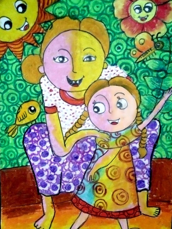 Grandma's story time, painting by Thanumi De Silva