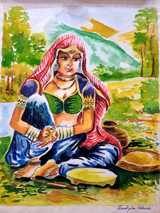 Rajasthani Girl, painting by Sudipta Ghosh