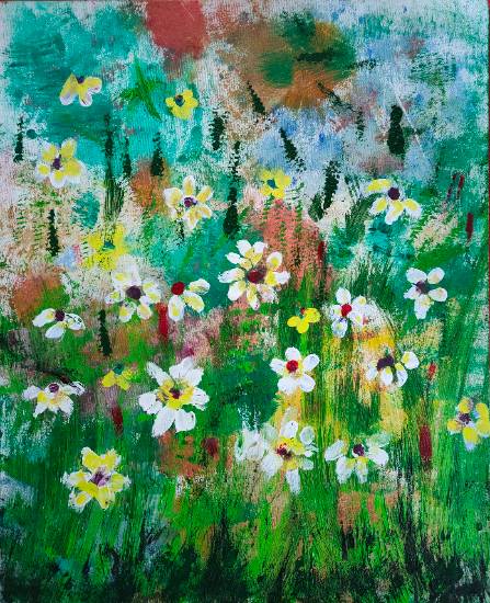 Painting  by Pranav Aggarwal - Daisies all around