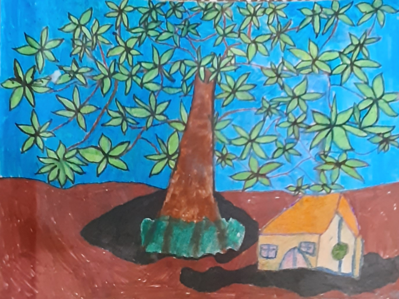 Painting  by Rudraja Das Gayen - The Tree and House