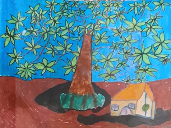 The Tree and House, painting by Rudraja Das Gayen