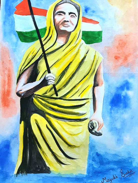 Unsung Hero , Matangini Hazra, painting by Mayukh Sarkar