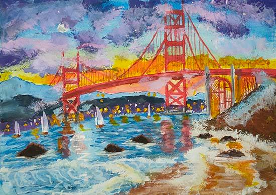 Painting  by Himesh Soni - Landscape of Nature's Serenity at golden gate bridge.