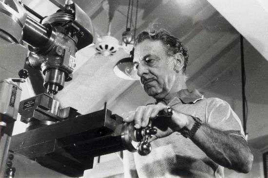 JRD Tata on his personal lathe machine, photograph by Prem Vaidya