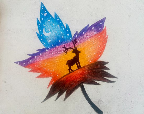 Chinar Leaf, painting by Shambhavi Singh