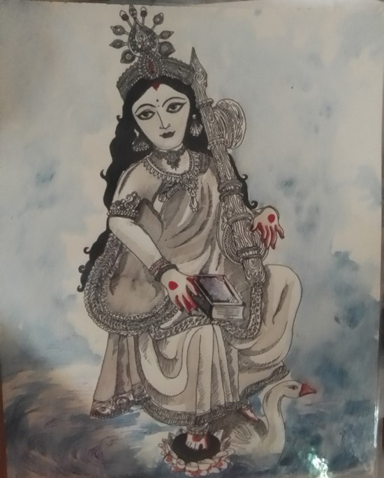 Saraswati, painting by Soumil Mukherjee