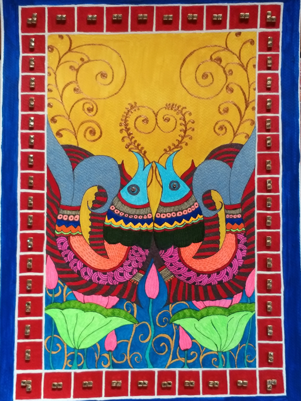 painting by Anupa Paul - Madhubani Fish Motif Folkart