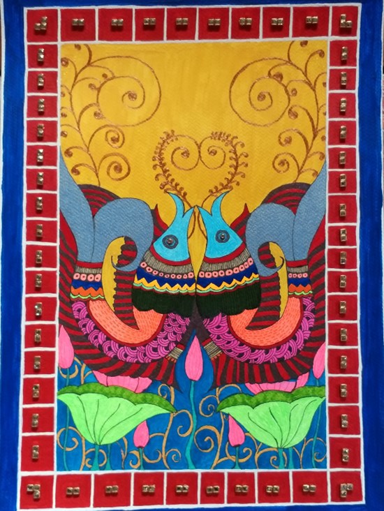 Madhubani Fish Motif Folkart, painting by Anupa Paul