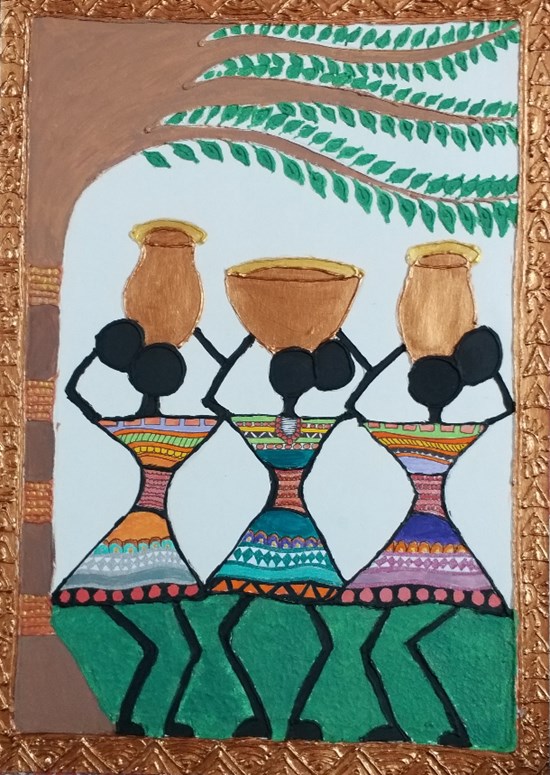 The Three Tribal Women, painting by Anupa Paul