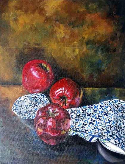 Kashmir and apples love, painting by Nusrat Fayaz Dar