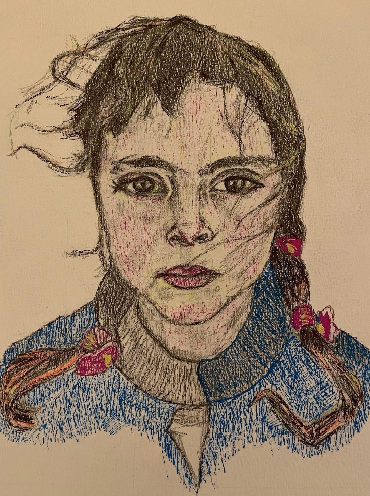 painting by Divya Bhagwat - Refugee Girl