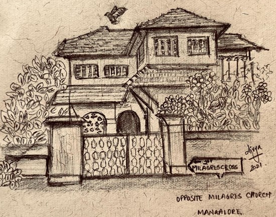 Opposite Milagres Church, painting by Divya Bhagwat