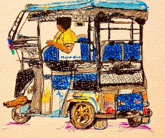 Rickshaw at Assam, painting by Divya Bhagwat