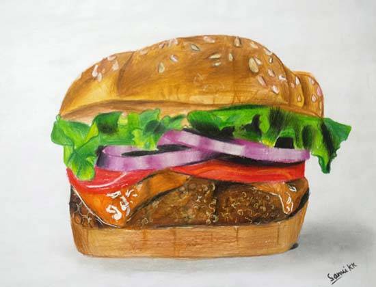 Painting  by Sanvi Keerthi Kumar - Yummy Burger