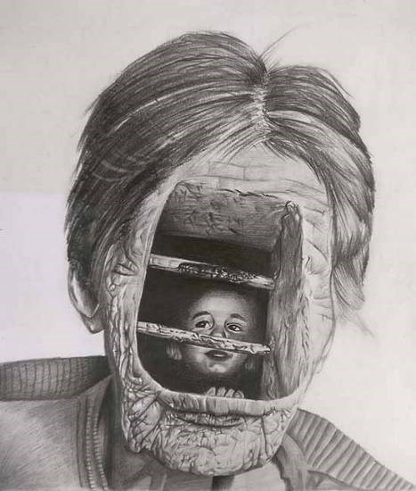 Baby under the eyes of elders, painting by Yash Raj Verma