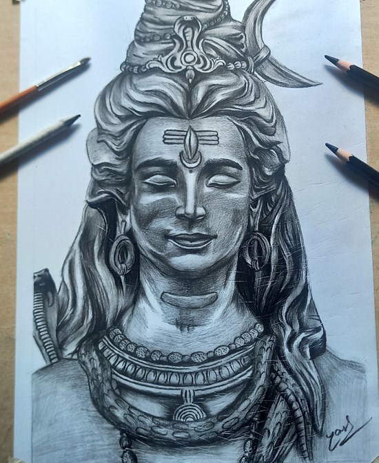 Mahadev charcoal portrait, painting by Yash Raj Verma