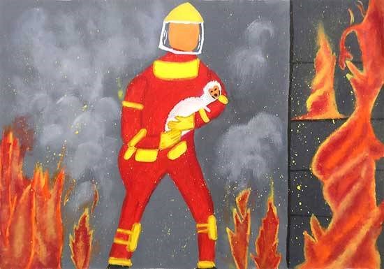 Altruistic Firefighters- Saving live, painting by Rashika Tiwari