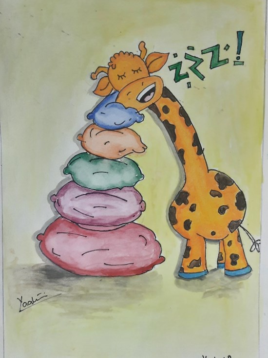 Cartoon giraffe, painting by Yaalini P