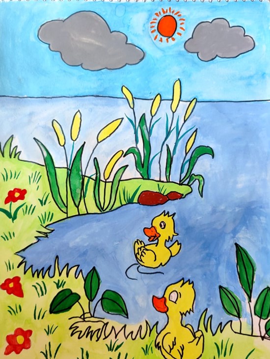 Duck and nature, painting by Aarnav Pillai