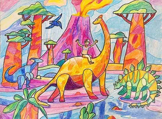 I in Jurassic World, painting by Abhiraj Ranjit