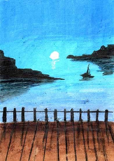 Beautiful bridge with sea, painting by Ajayraja S