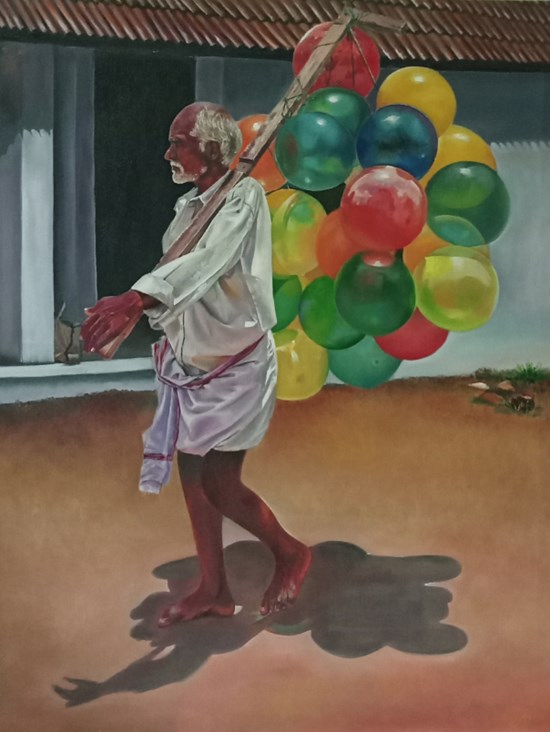 Balloon seller, painting by S Karthika