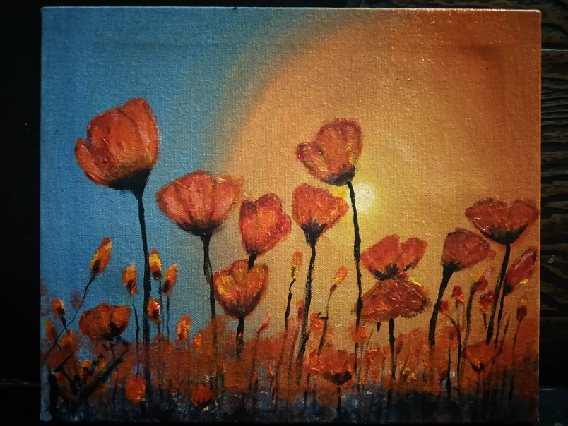 Painting  by Sundus Khalil - Field of poppies