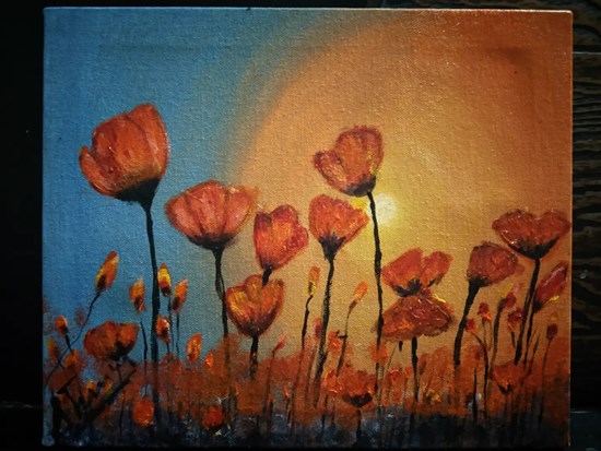 Field of poppies, painting by Sundus Khalil