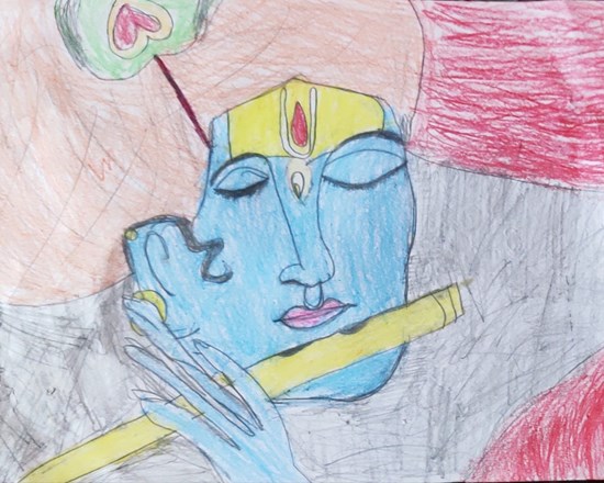 KRISHNA WITH FLUTE, painting by Abhimaneyu Singh