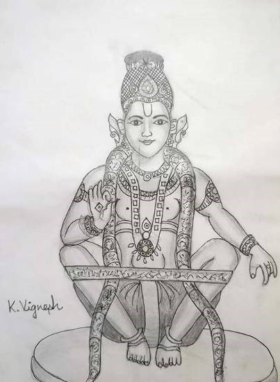 Lord Ayyappan, painting by Vignesh K