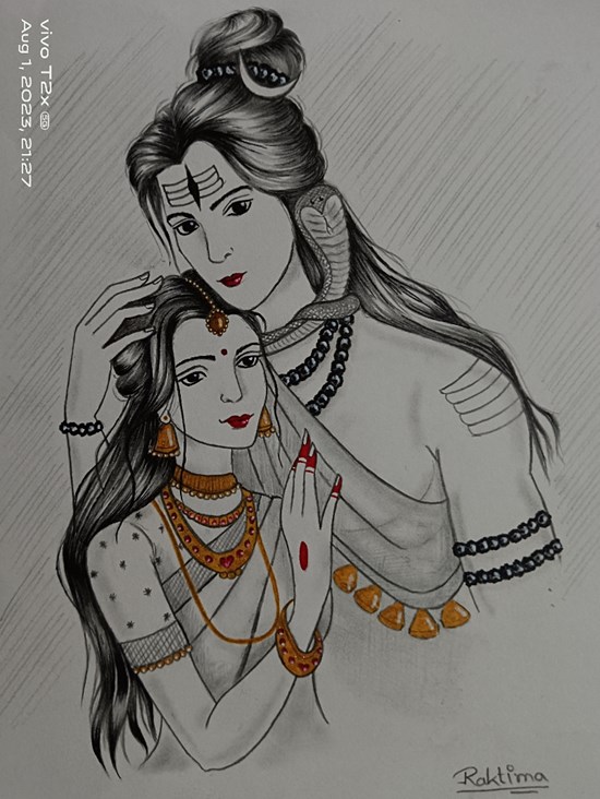 Shiva Parvati, painting by Raktima Sau