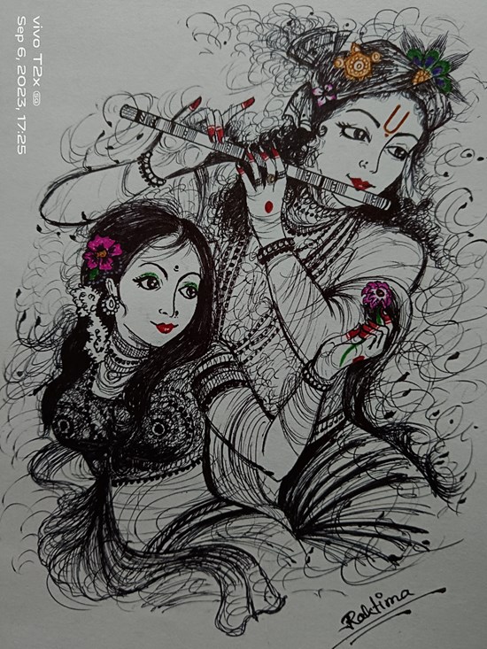 Radha Krishna, painting by Raktima Sau