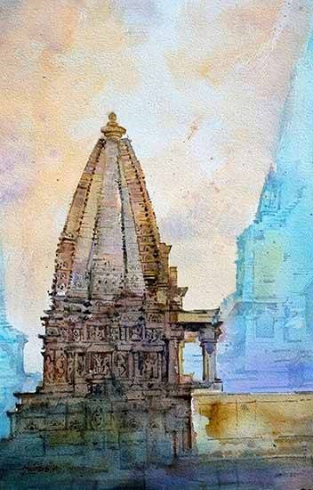 Laxman Temple Khajuraho, painting by Milind  Bhanji