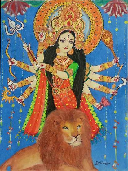 Painting  by Dipali Badgujar - Goddess Ambe Painting