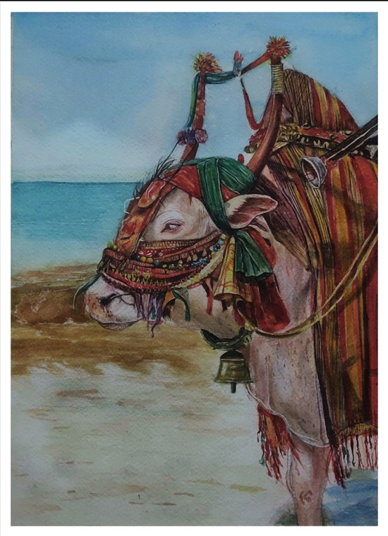 Gau Mata, painting by Sumaid Pal Singh Bakshi