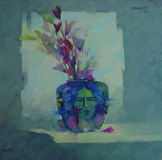 Girl & Flower, painting by Anwar Husain